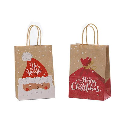 Christmas Paper Gift Bags Reusable Kraft Paper Shopping Bags Logo Printed