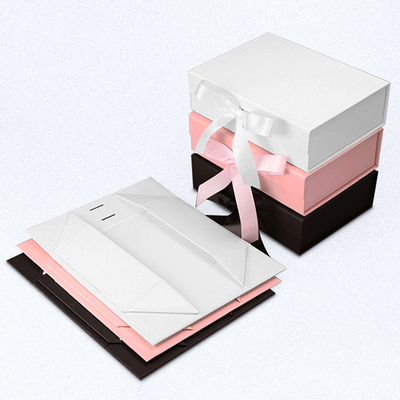 Gold Foil Folding Paper Box Cardboard Magnetic Gift Box With Ribbon