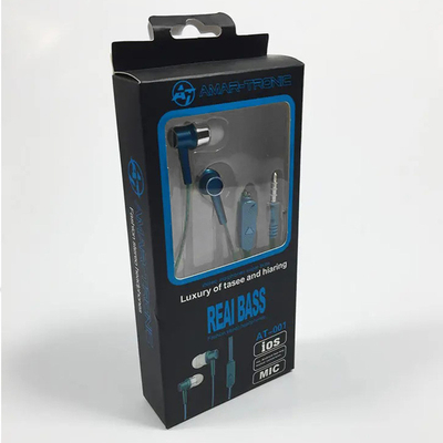 Paper Mobile Charger Earphone Packaging Box CMYK Offset Printing With Clear Window