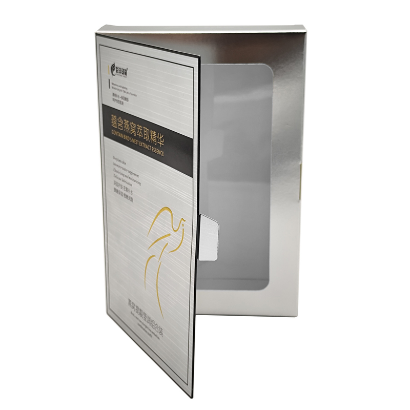 Custom flat folding cosmetics box glossy film packaging carton with window for cosmetics and skin care products packing