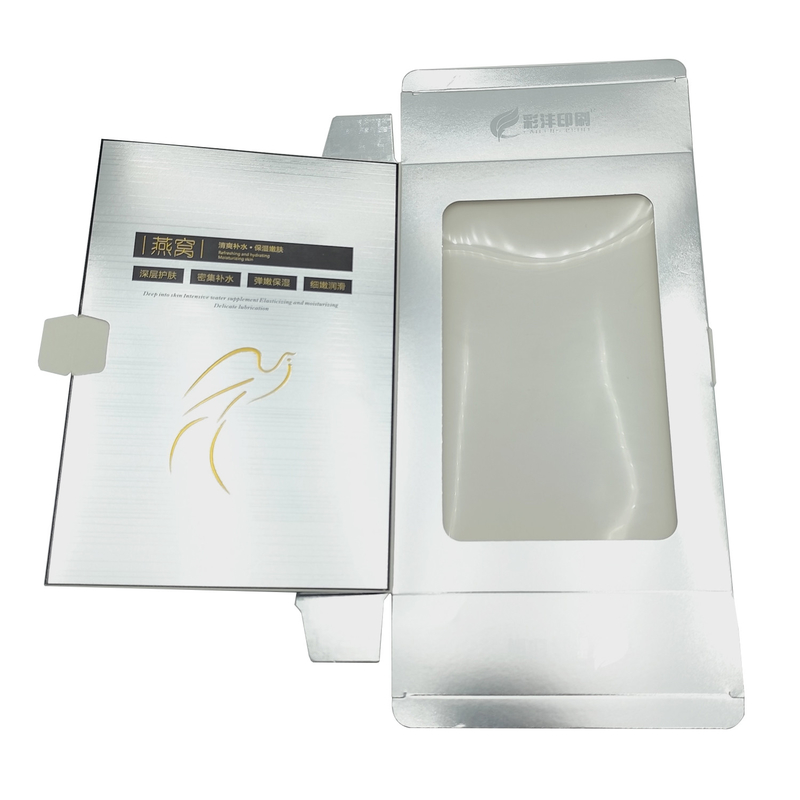 Custom flat folding cosmetics box glossy film packaging carton with window for cosmetics and skin care products packing