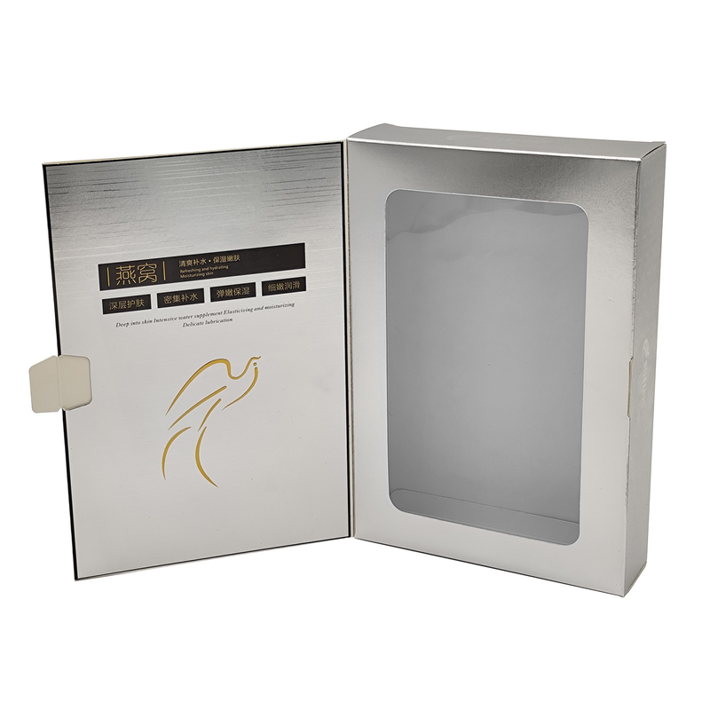 Custom flat folding cosmetics box glossy film packaging carton with window for cosmetics and skin care products packing