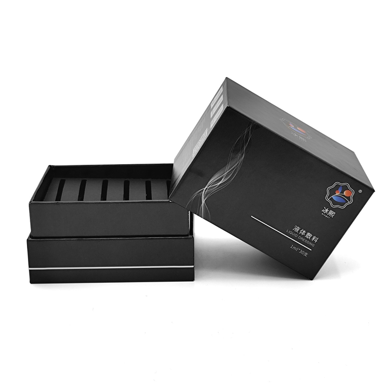 Custom color printing essential oil 2 pieces paper packaging gift box with paperboard dividers for skincare serum bag