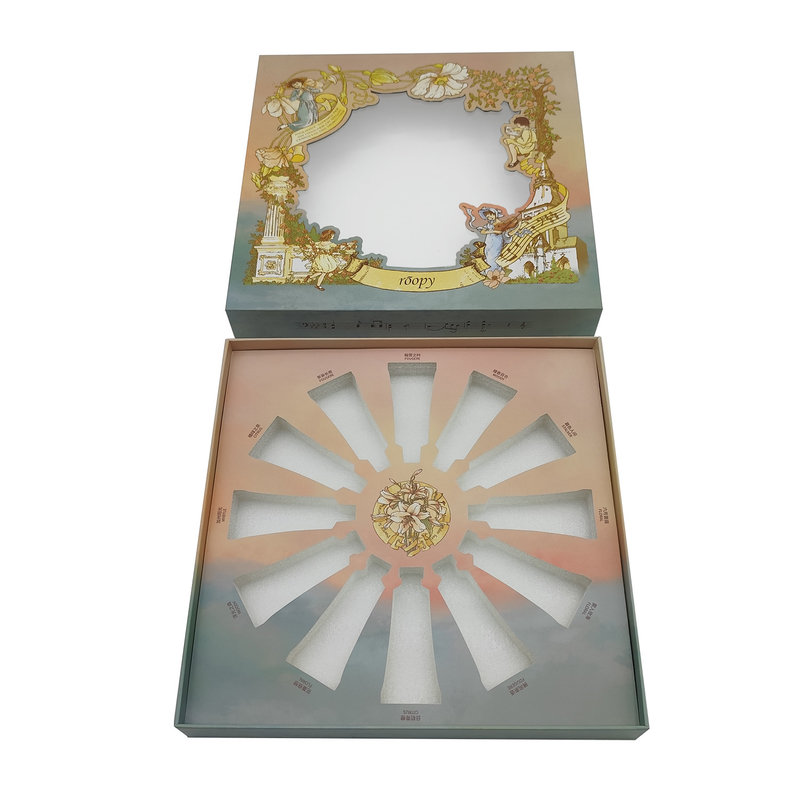 Custom 12 bottles skincare set boutique gift box with clear window for hand cream, sunscreen, face cream packing box