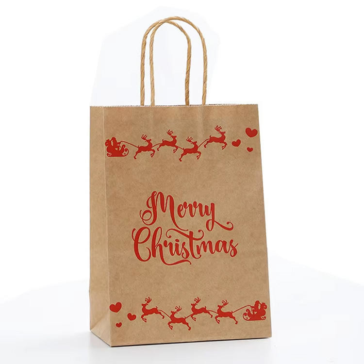 Christmas Paper Gift Bags Reusable Kraft Paper Shopping Bags Logo Printed