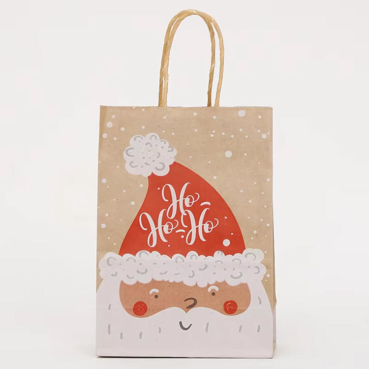 Christmas Paper Gift Bags Reusable Kraft Paper Shopping Bags Logo Printed