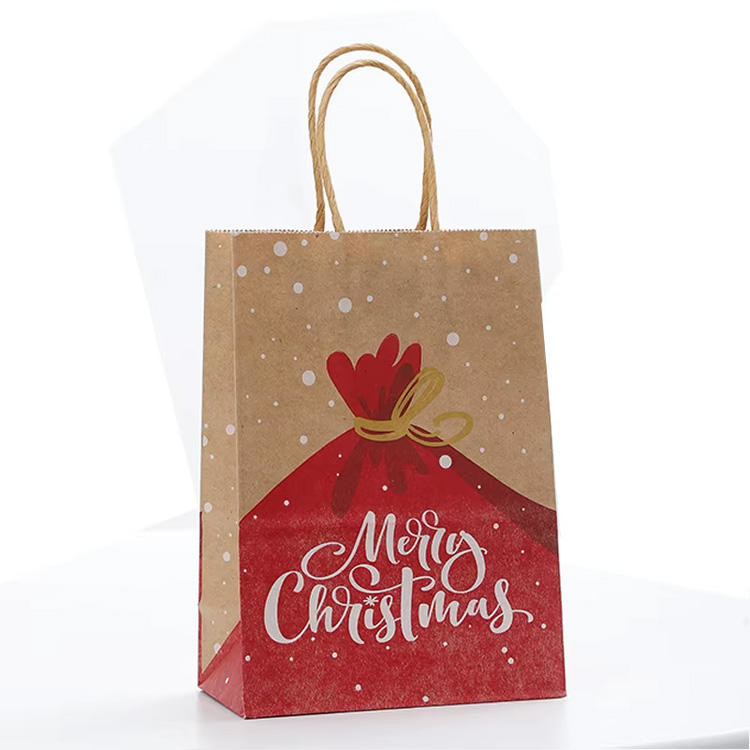 Christmas Paper Gift Bags Reusable Kraft Paper Shopping Bags Logo Printed