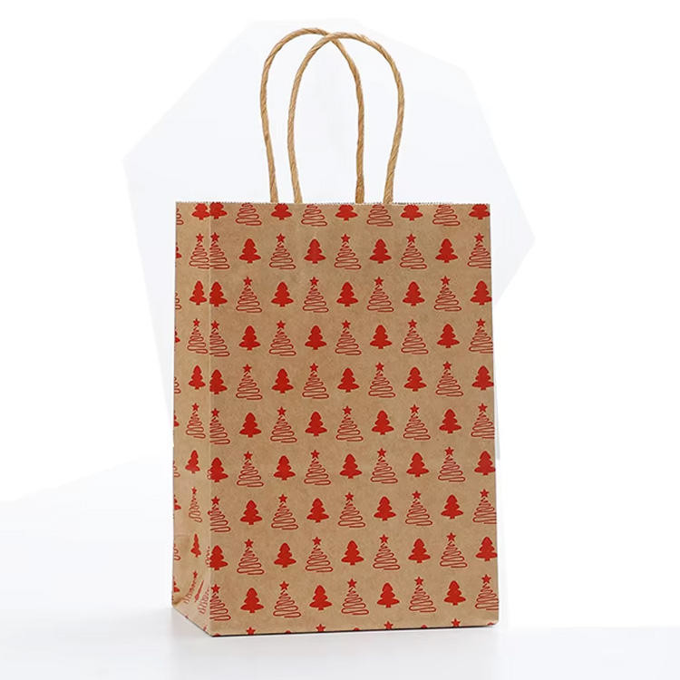 Christmas Paper Gift Bags Reusable Kraft Paper Shopping Bags Logo Printed