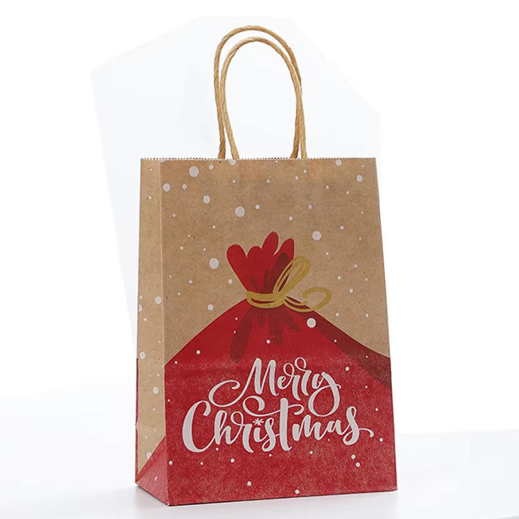 Christmas Paper Gift Bags Reusable Kraft Paper Shopping Bags Logo Printed