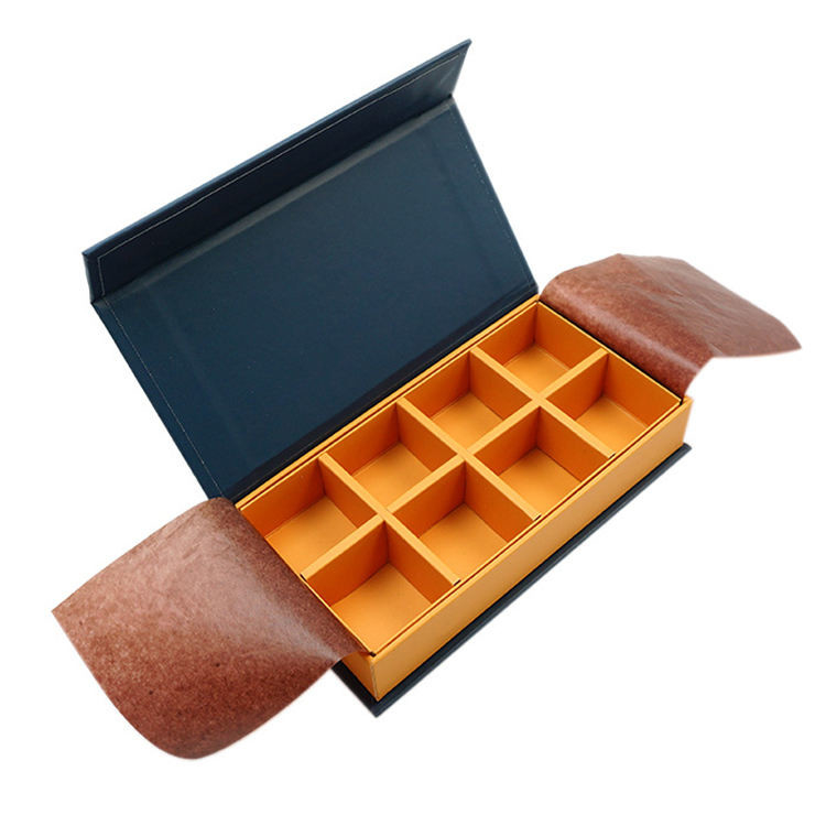 Custom Rigid Cardboard Chocolate Packaging Box With Divider And Greaseproof Paper