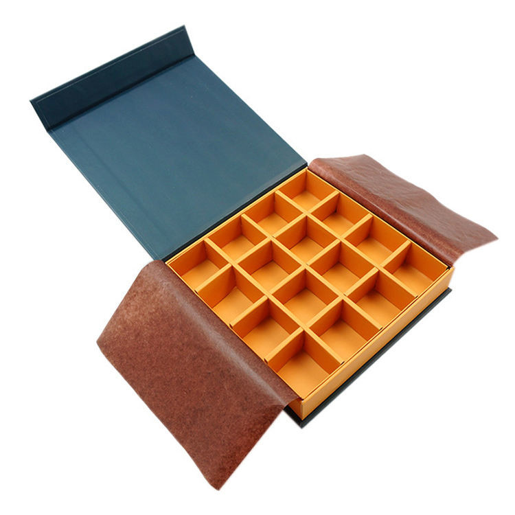 Custom Rigid Cardboard Chocolate Packaging Box With Divider And Greaseproof Paper