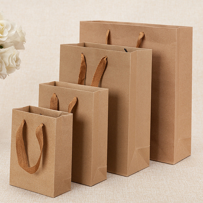 Directly Supply Custom Logo Printed Brown Kraft Paper Shopping Bag with Handle