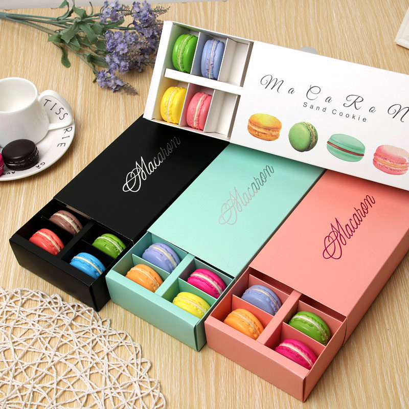 Customized Eco-friendly Paper Candy Macaron Gift Box Packaging With Plastic Tray Lid Base