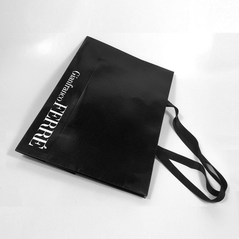 Hand Length Handle Custom Logo Printed Luxury Black Shoes Clothes Packaging Paper Bag