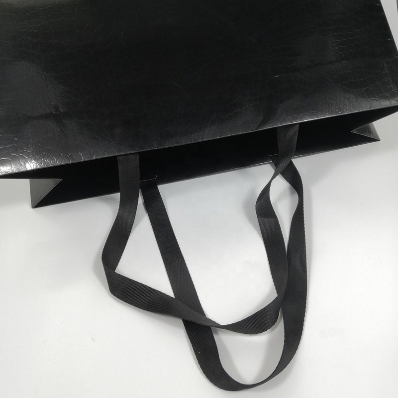 Hand Length Handle Custom Logo Printed Luxury Black Shoes Clothes Packaging Paper Bag