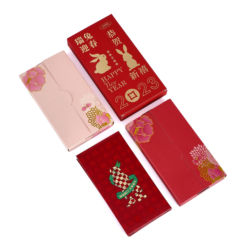 Matte Chinese Year Custom Red Packet Greeting Cards And Envelopes Embossing