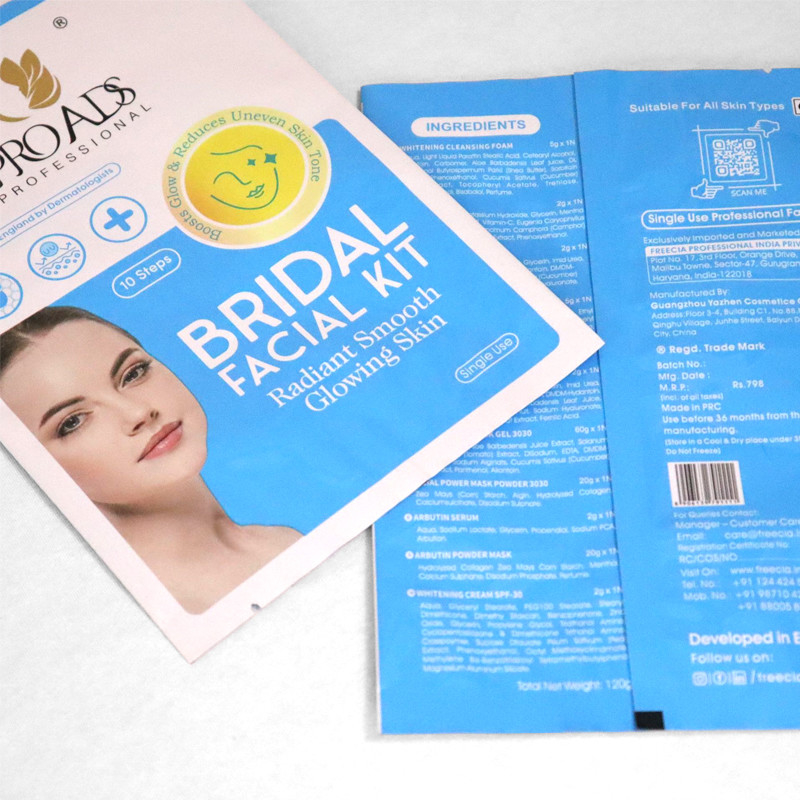 Aluminum 3 Side Seal Facial Mask Packaging Bag PET VMPET PE Material Structure