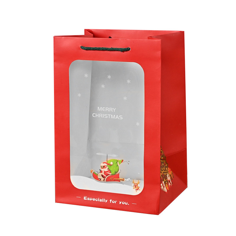 Custom Order Accepted Eco Friendly Paper Christmas Present Bag with Clear PVC Window