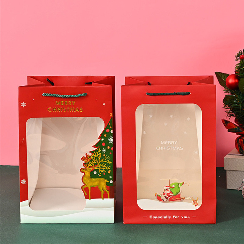 Custom Order Accepted Eco Friendly Paper Christmas Present Bag with Clear PVC Window