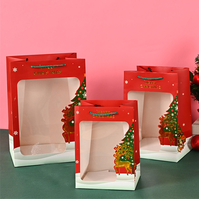 Custom Order Accepted Eco Friendly Paper Christmas Present Bag with Clear PVC Window