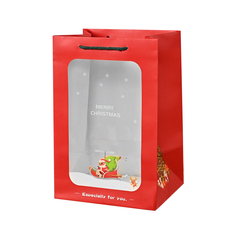 Custom Order Accepted Eco Friendly Paper Christmas Present Bag with Clear PVC Window