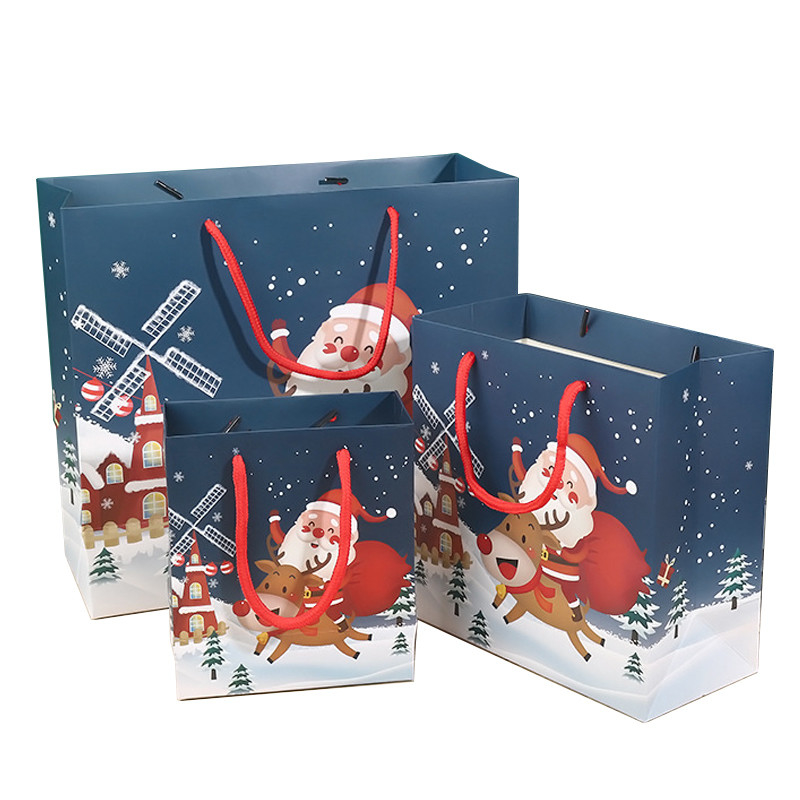 Durable Christmas Paper Gift Bags Offset Printing Cardboard Packaging Bags