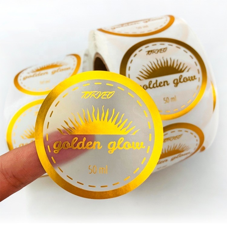 Transparent Carton Sticker Clear Gold Foil Stickers Self Adhesive CMYK PVC Material