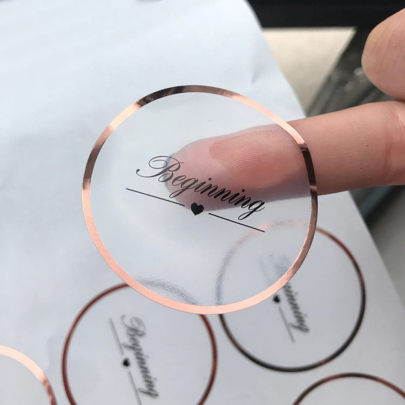 Transparent Carton Sticker Clear Gold Foil Stickers Self Adhesive CMYK PVC Material