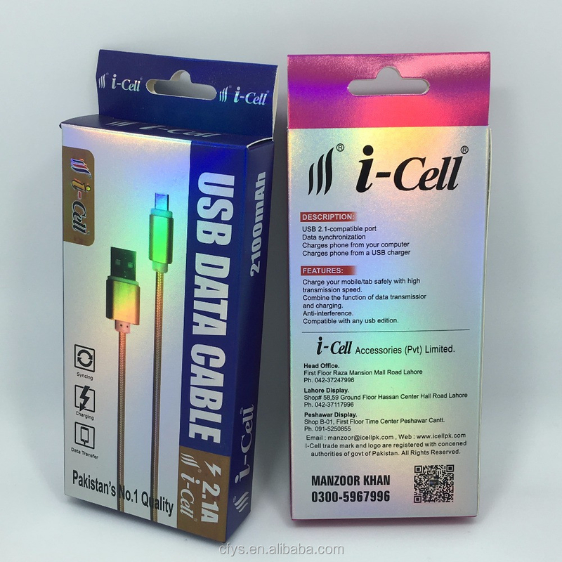 Custom Design Gold Foil Paper USB Charger Cable Box Packaging with Printing Handling