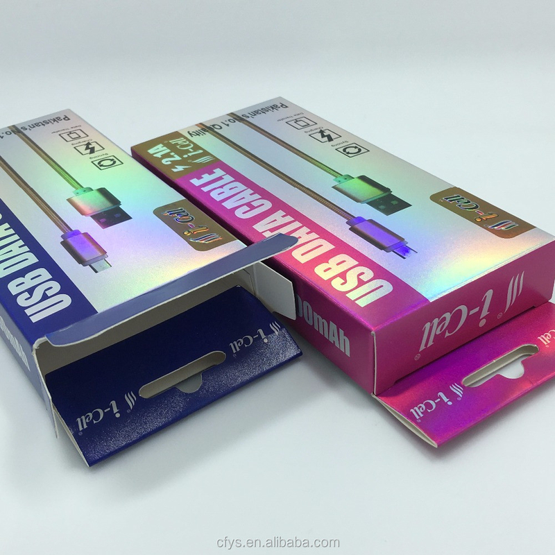 Custom Design Gold Foil Paper USB Charger Cable Box Packaging with Printing Handling