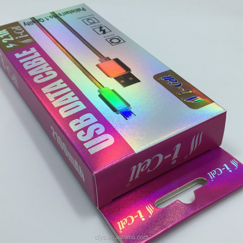 Custom Design Gold Foil Paper USB Charger Cable Box Packaging with Printing Handling
