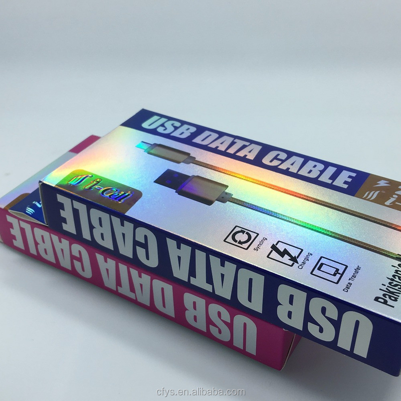 Custom Design Gold Foil Paper USB Charger Cable Box Packaging with Printing Handling