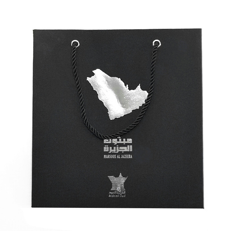 Promotion 350g White Card Paper Bag With Handle Black Handbag Custom Logo Printing