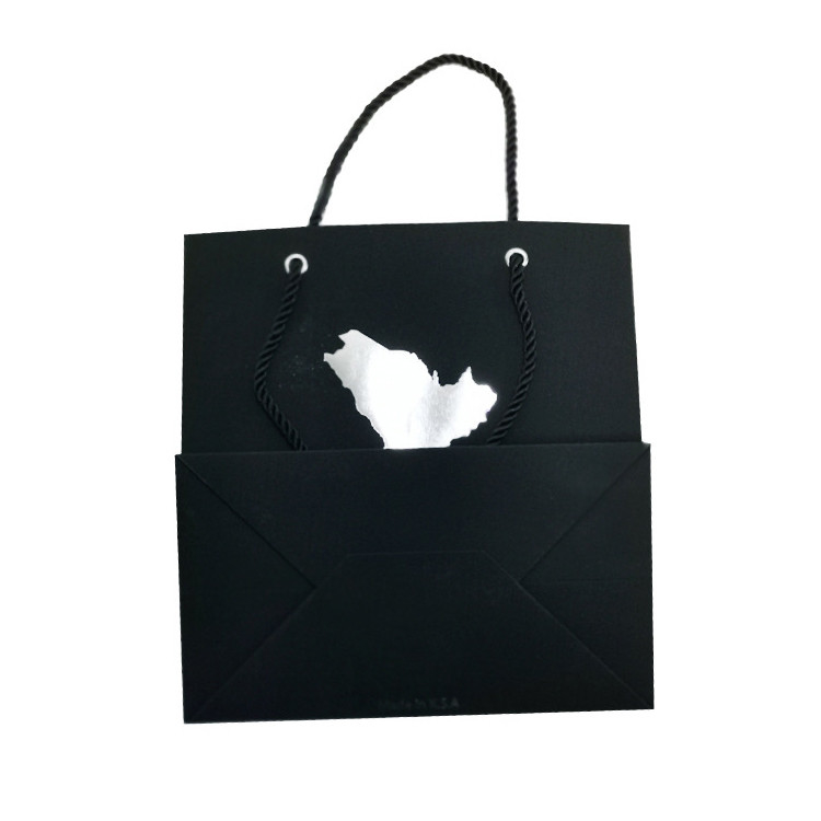 Promotion 350g White Card Paper Bag With Handle Black Handbag Custom Logo Printing