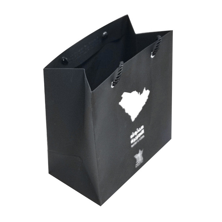 Promotion 350g White Card Paper Bag With Handle Black Handbag Custom Logo Printing