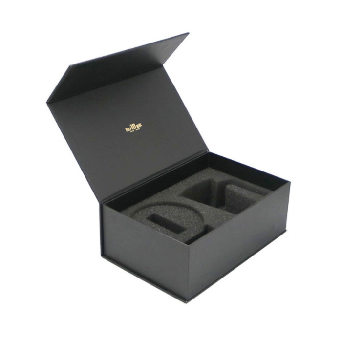 Custom Magnetic Customized Black Luxury Rigid Cardboard Gift Box with Foam Packaging