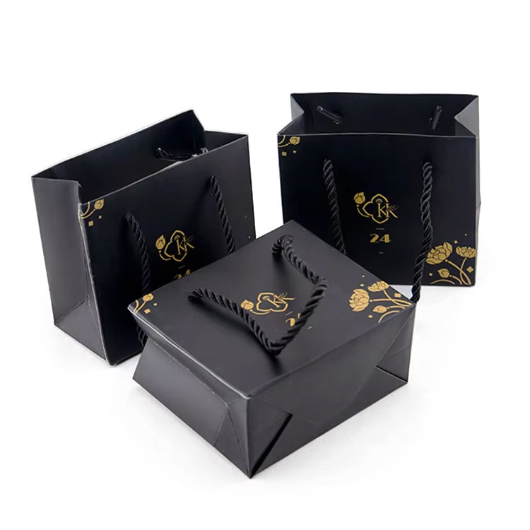 Black Jewellery Paper Bag Retail Paper Shopping Bags With Handles