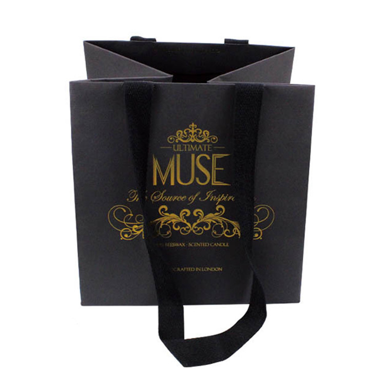 Matt Black Kraft Paper Gift Bags Clothing Packaging Bags With Handles And String