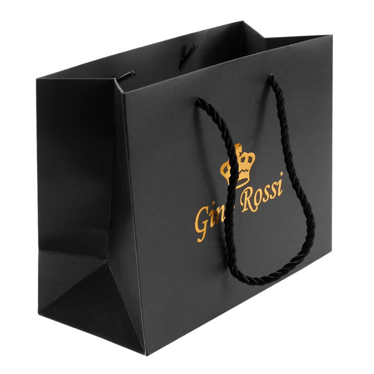 Black Paper Gift Bags With Handle Luxury Custom Clothing Packaging Bags