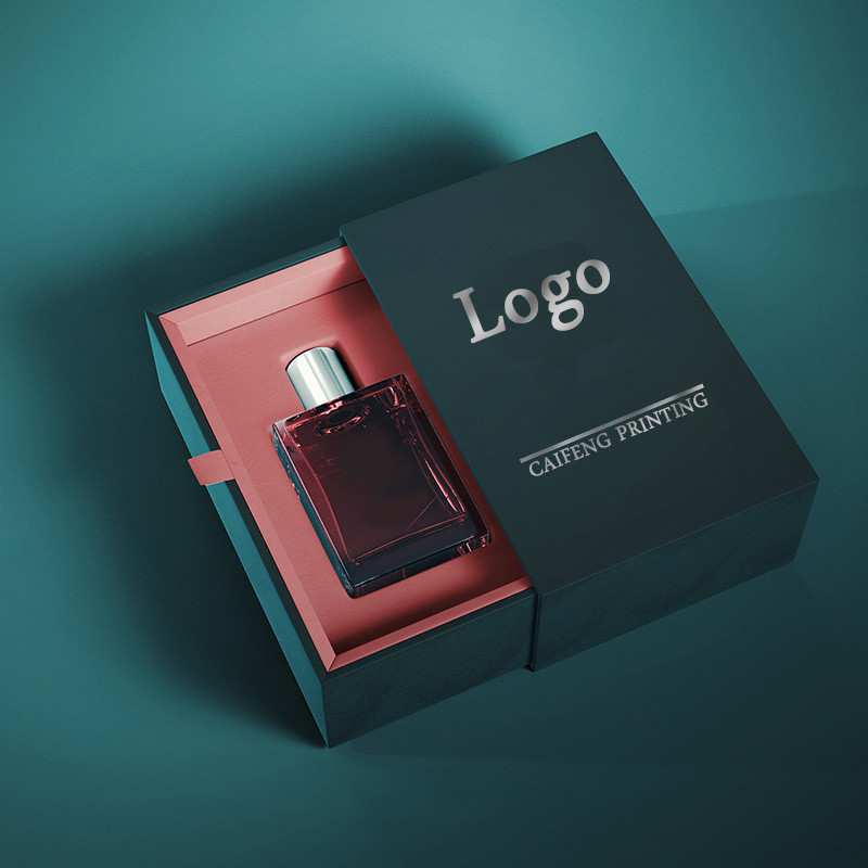 Custom Cosmetic Perfume Cardboard Packing Box with Stamping Logo and CMYK Sliding Drawer