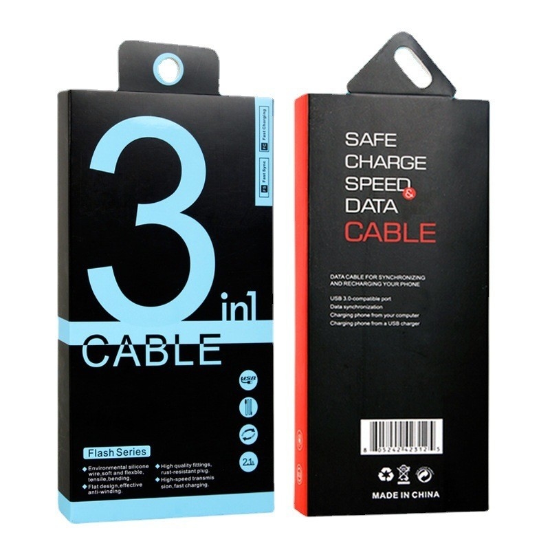 CMYK Custom Art Coated Paper USB Cable Data Cable Packaging Box with Hanger Hole