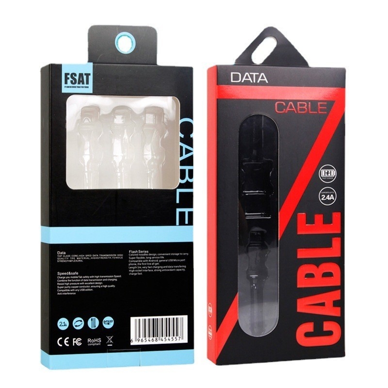 CMYK Custom Art Coated Paper USB Cable Data Cable Packaging Box with Hanger Hole