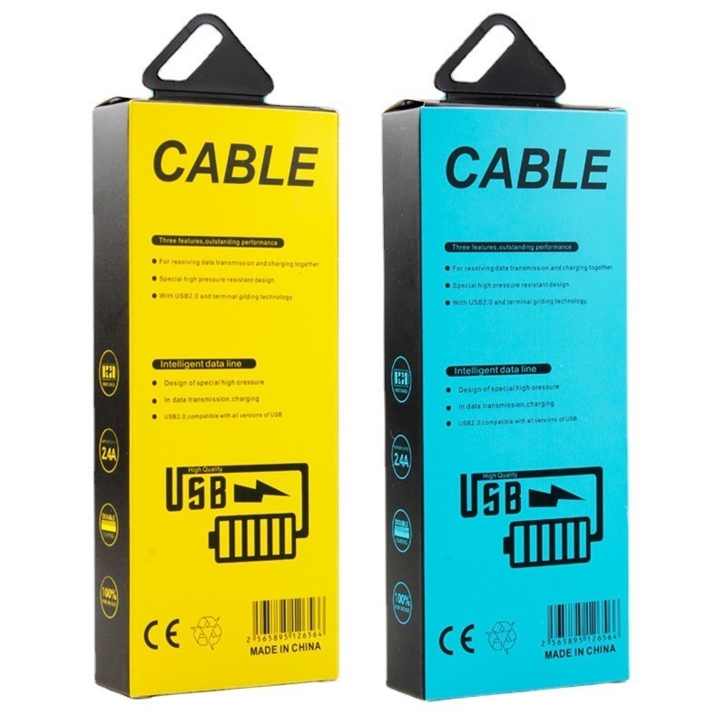 CMYK Custom Art Coated Paper USB Cable Data Cable Packaging Box with Hanger Hole