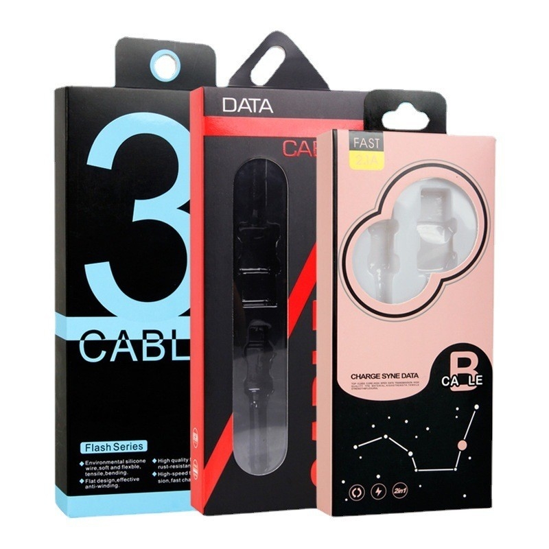 CMYK Custom Art Coated Paper USB Cable Data Cable Packaging Box with Hanger Hole