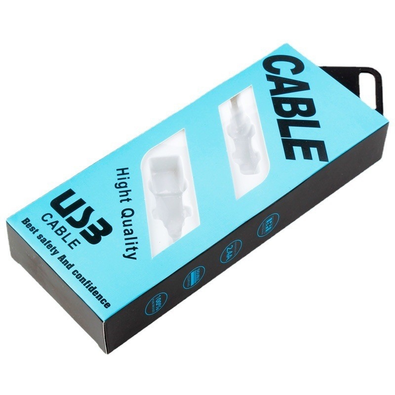 CMYK Custom Art Coated Paper USB Cable Data Cable Packaging Box with Hanger Hole
