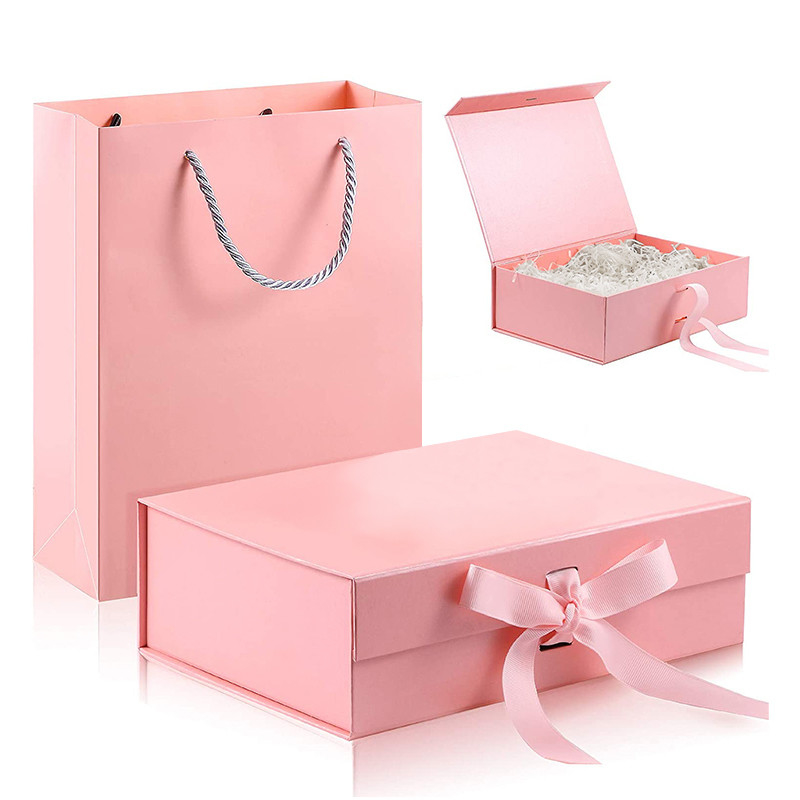 Cardboard Folding Paper Box With Bow Ribbon Magnetic Closure Luxury Mailer Boxes