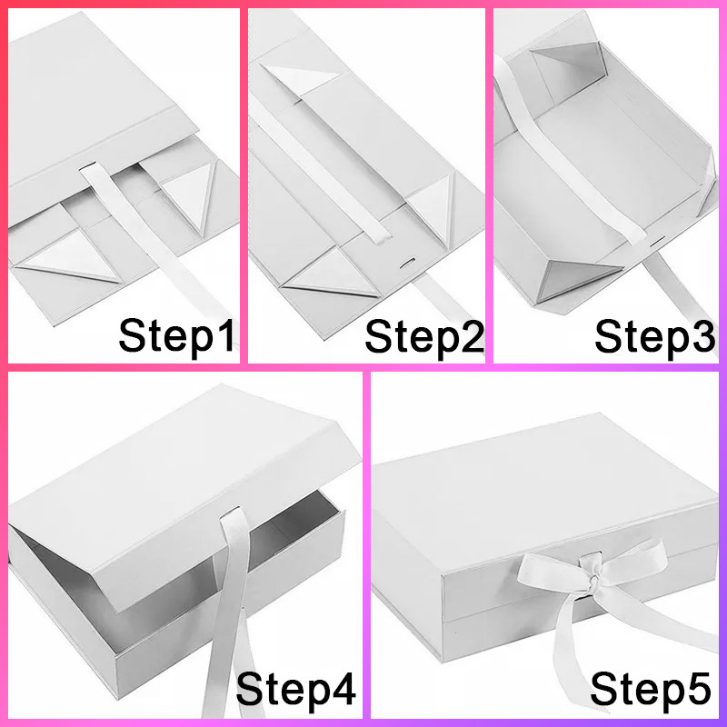Cardboard Folding Paper Box With Bow Ribbon Magnetic Closure Luxury Mailer Boxes