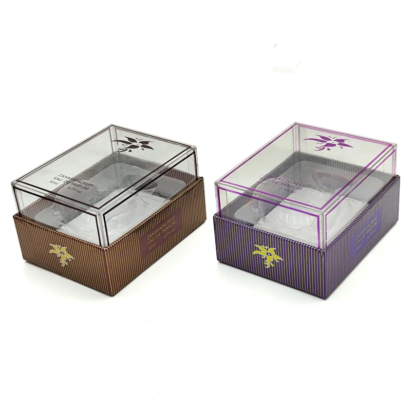 Custom Embossing Perfume Packaging Plastic Lid Paper Base PVC Insert Shipping-Elegant Various Perfume Packaging Options