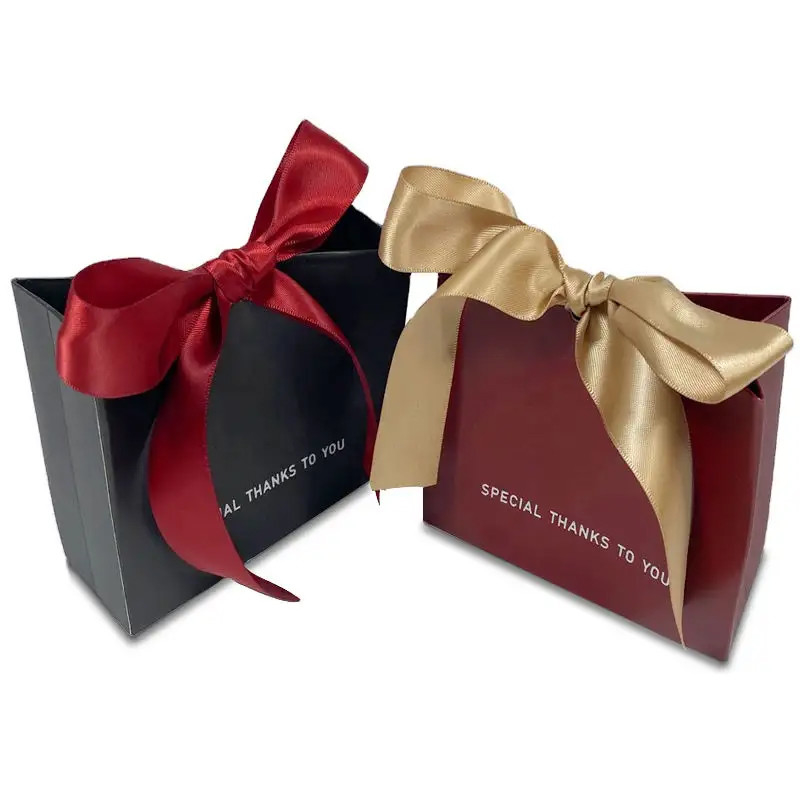 Luxury Custom Die-Cut Thank You Gift Paperboard Bags With Lamination Ribbon Accessory And Certificate For Small Businesses