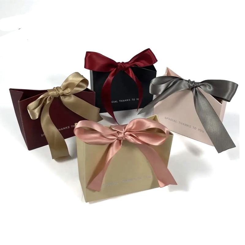 Luxury Custom Die-Cut Thank You Gift Paperboard Bags With Lamination Ribbon Accessory And Certificate For Small Businesses